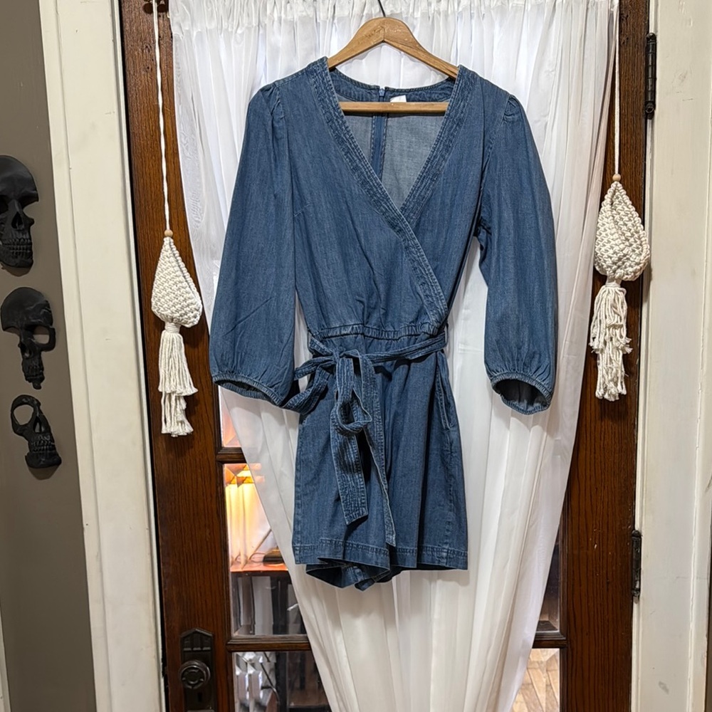 GAP, Blue Denim Wrap Romper. Size 8.